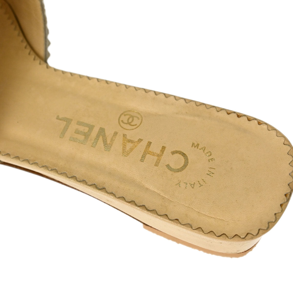 Chanel * CC Beige White Leather Mules Shoes #36
