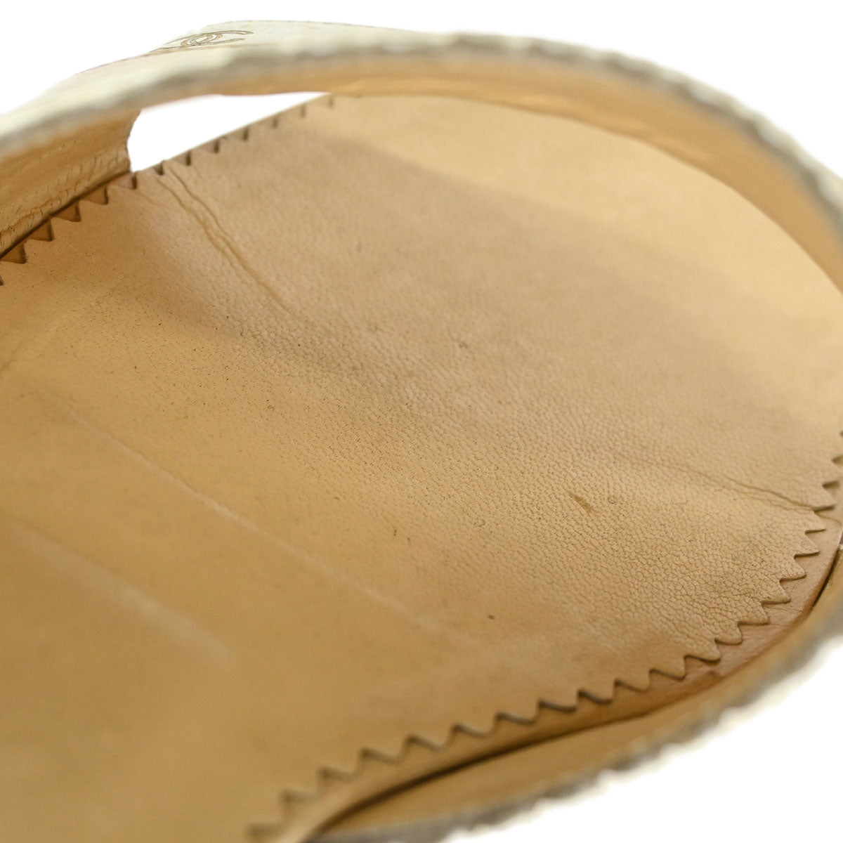 Chanel * CC Beige White Leather Mules Shoes #36