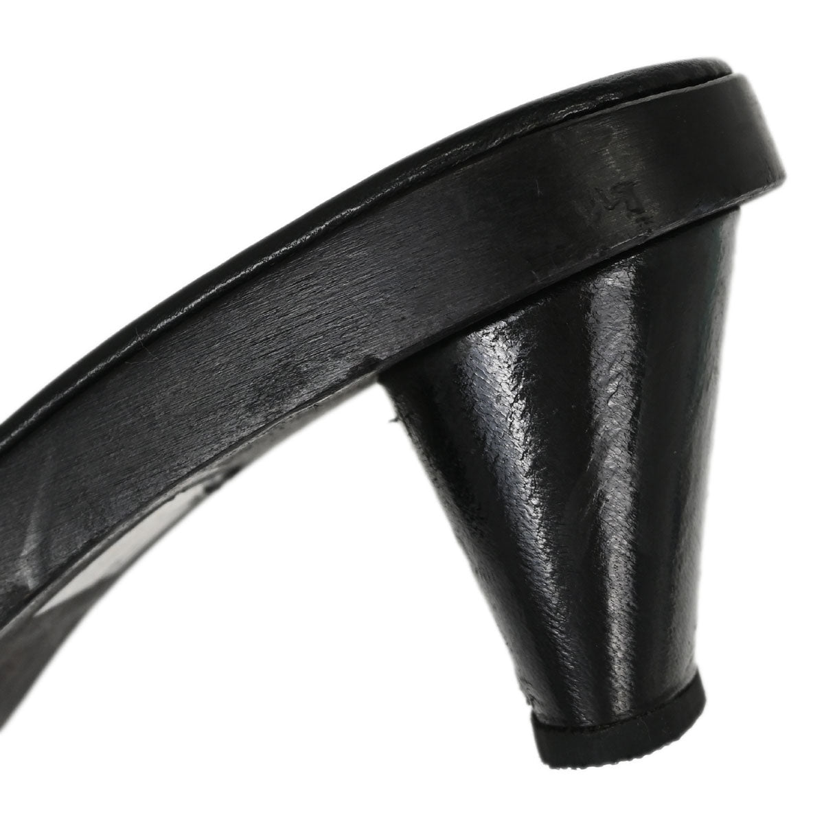 Chanel * CC Black Wood Leather Mules Shoes #36