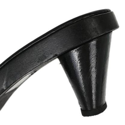 Chanel * CC Black Wood Leather Mules Shoes #36