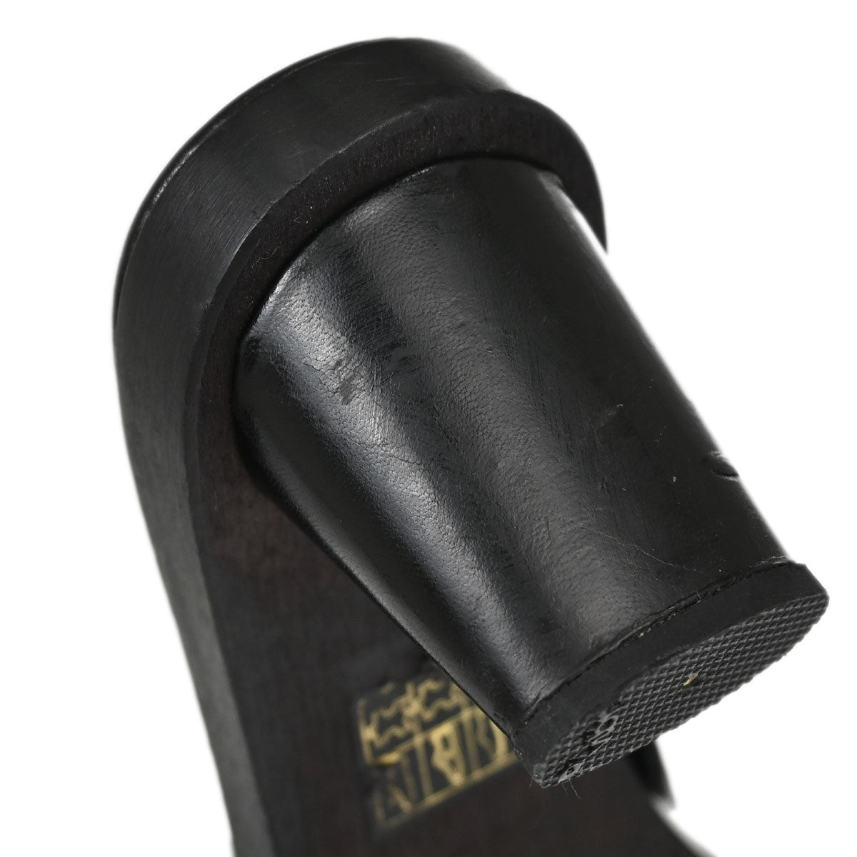 Chanel * CC Black Wood Leather Mules Shoes #36