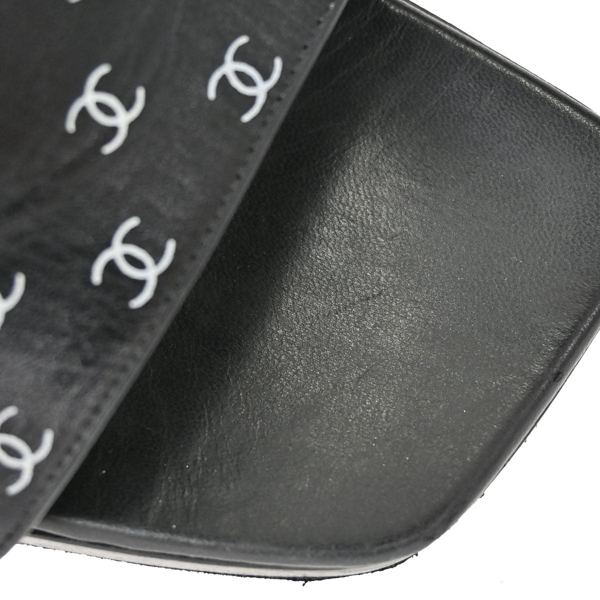 Chanel * CC Black Wood Leather Mules Shoes #36
