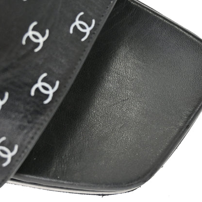 Chanel * CC Black Wood Leather Mules Shoes #36