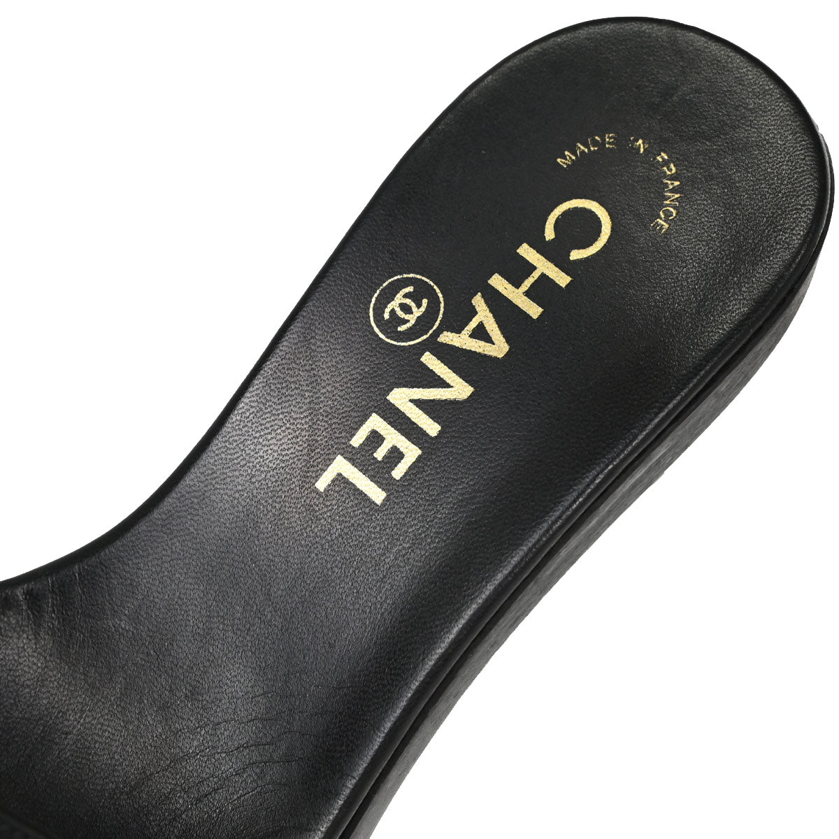 Chanel * CC Black Wood Leather Mules Shoes #36