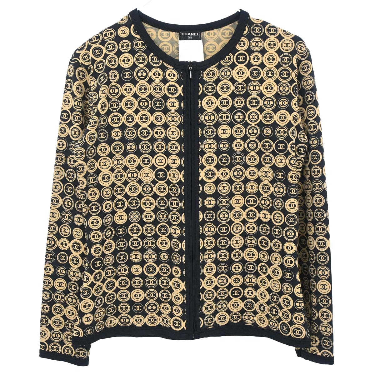 Chanel 2003 Zip Up Top Beige Black #42