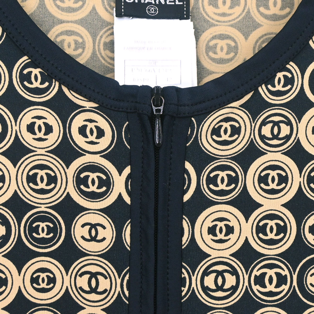 Chanel 2003 Zip Up Top Beige Black #42