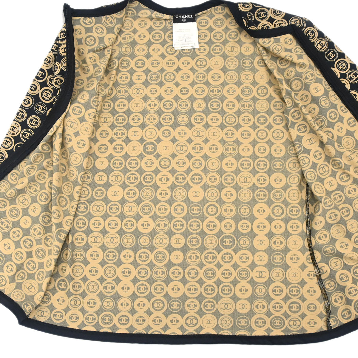 Chanel 2003 Zip Up Top Beige Black #42