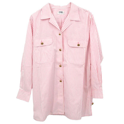 Chanel Striped Shirt Blouse Pink