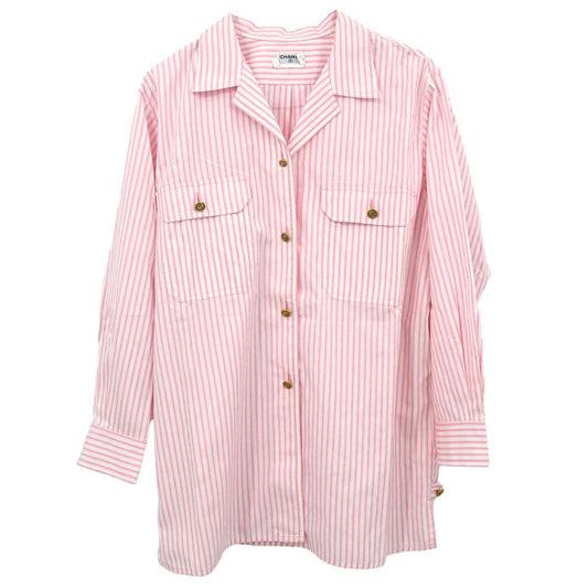 Chanel Striped Shirt Blouse Pink