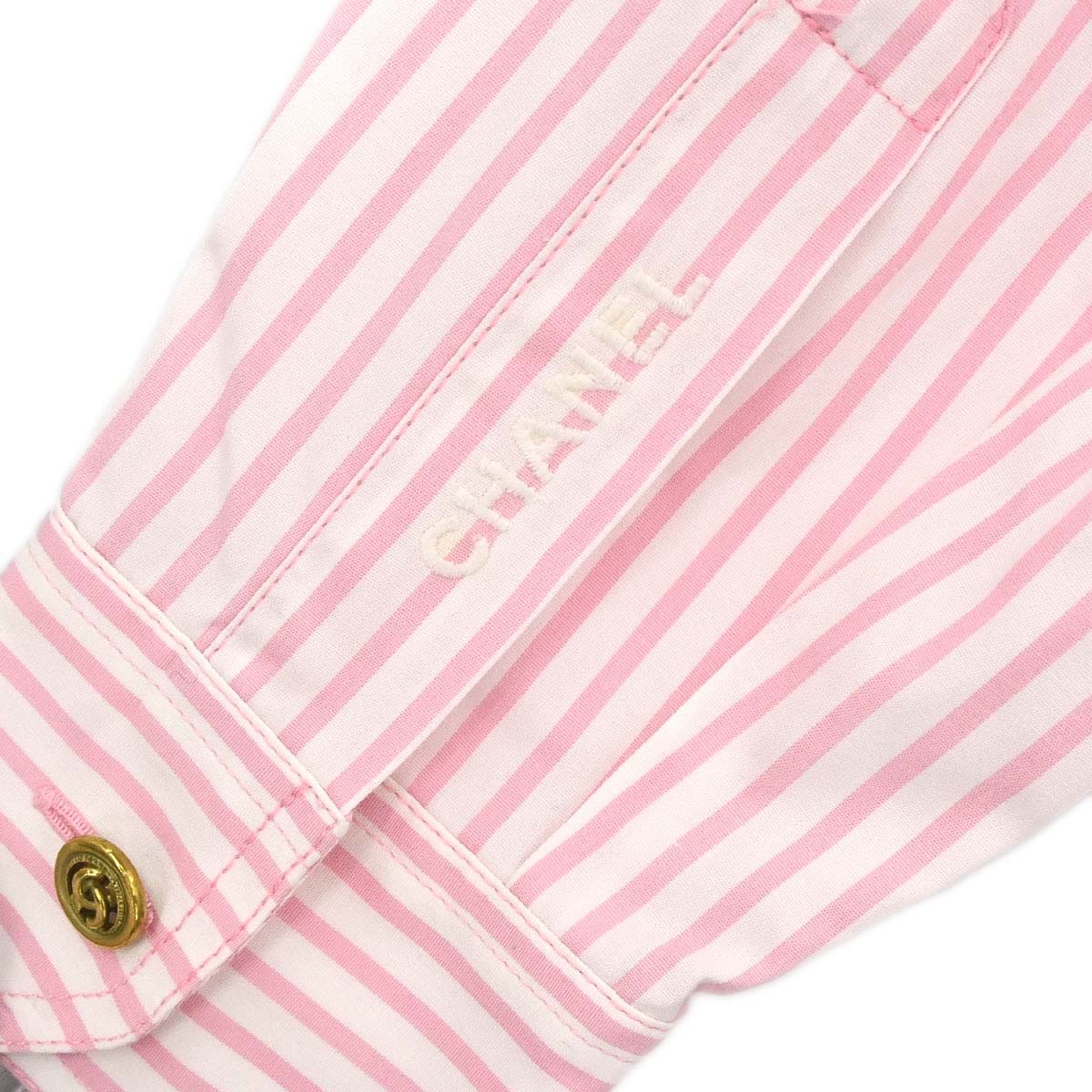 Chanel Striped Shirt Blouse Pink
