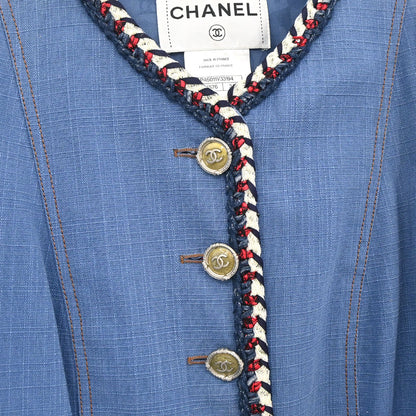 Chanel 2013 Single Breasted Collarless Jacket Blue #34