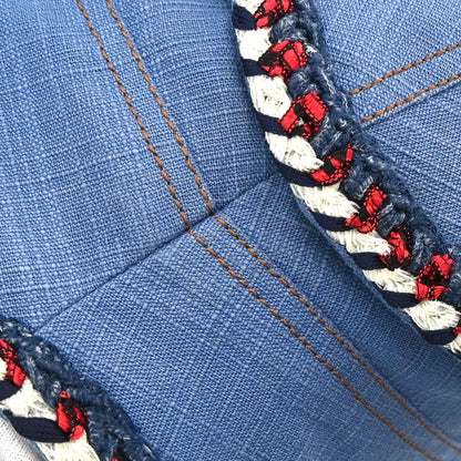 Chanel 2013 Single Breasted Collarless Jacket Blue #34