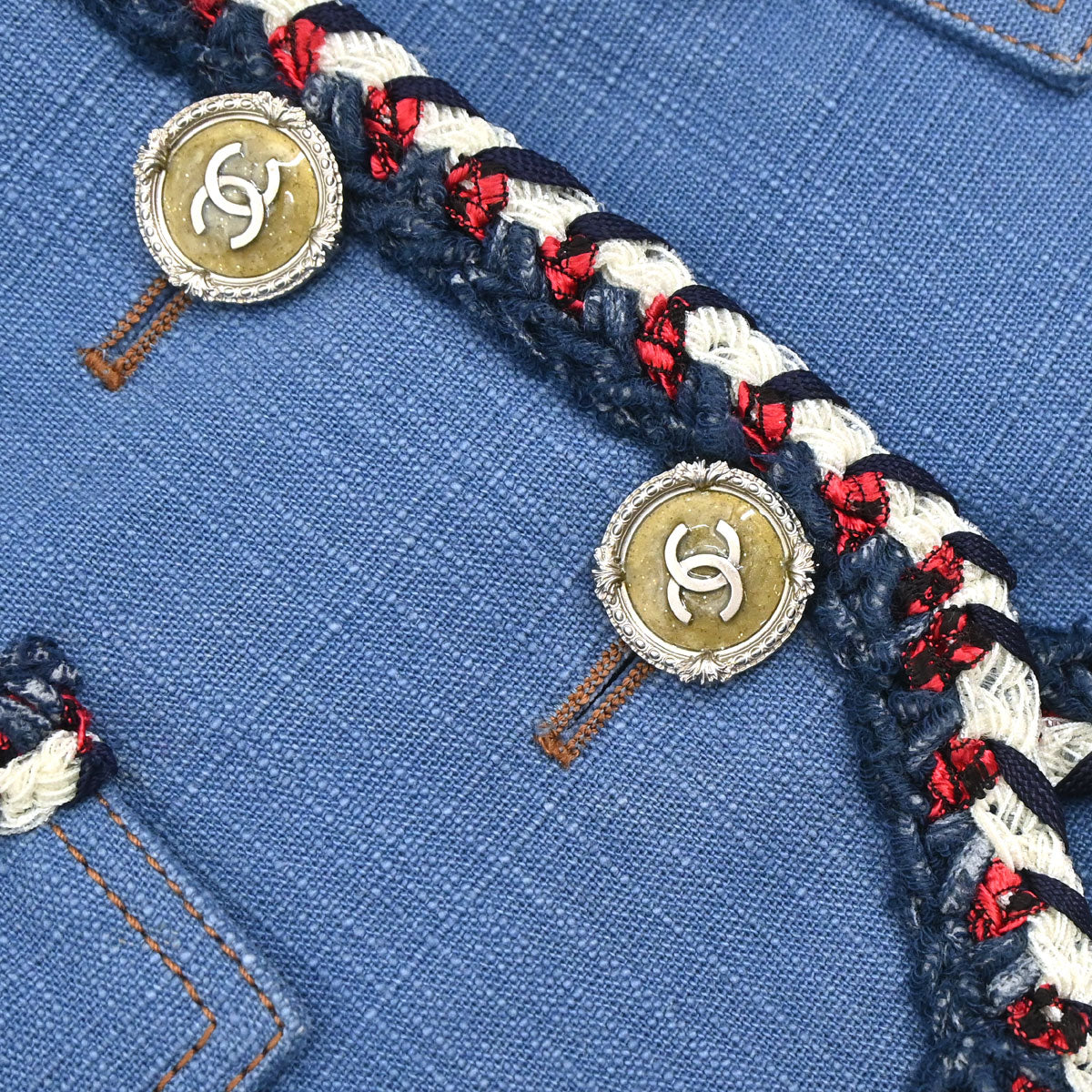 Chanel 2013 Single Breasted Collarless Jacket Blue #34