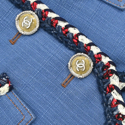Chanel 2013 Single Breasted Collarless Jacket Blue #34
