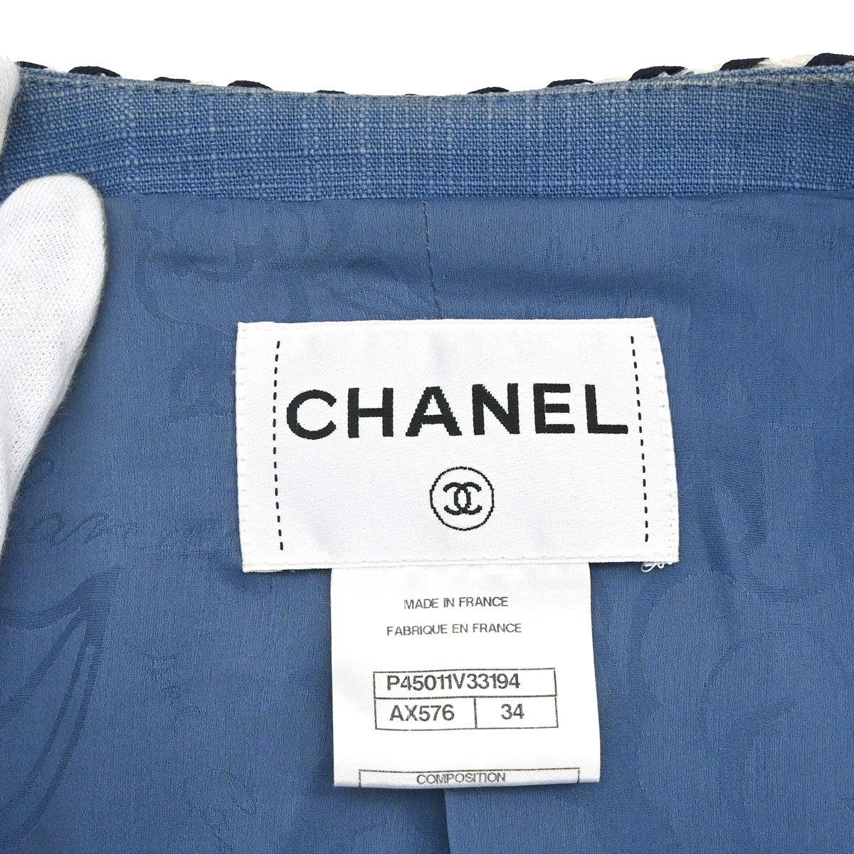 Chanel 2013 Single Breasted Collarless Jacket Blue #34