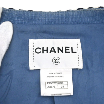 Chanel 2013 Single Breasted Collarless Jacket Blue #34