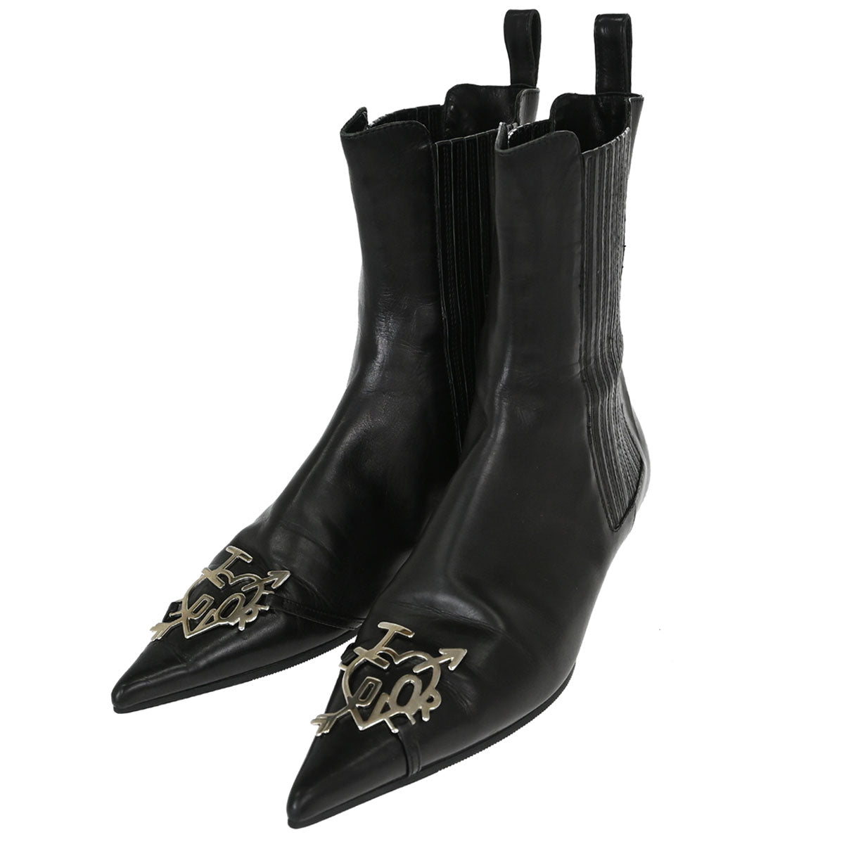 Christian Dior * Black Leather Short Boots Shoes #36 1/2