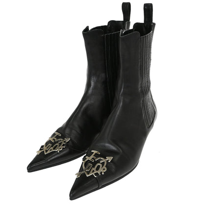 Christian Dior * Black Leather Short Boots Shoes #36 1/2