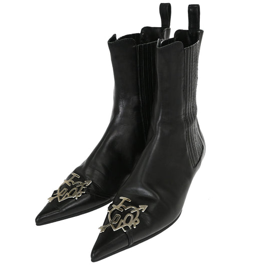 Christian Dior * Black Leather Short Boots Shoes #36 1/2