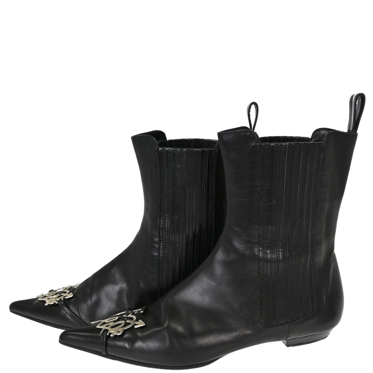 Christian Dior * Black Leather Short Boots Shoes #36 1/2
