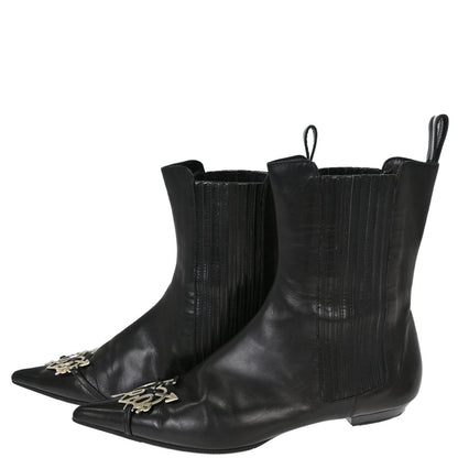 Christian Dior * Black Leather Short Boots Shoes #36 1/2