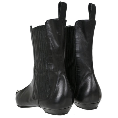 Christian Dior * Black Leather Short Boots Shoes #36 1/2