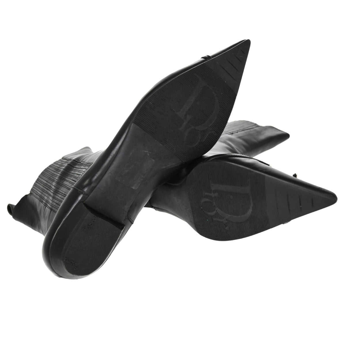 Christian Dior * Black Leather Short Boots Shoes #36 1/2