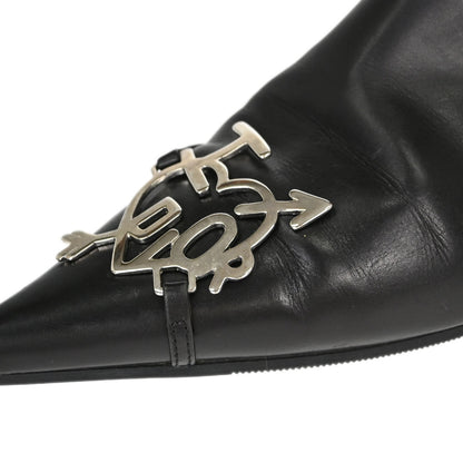 Christian Dior * Black Leather Short Boots Shoes #36 1/2