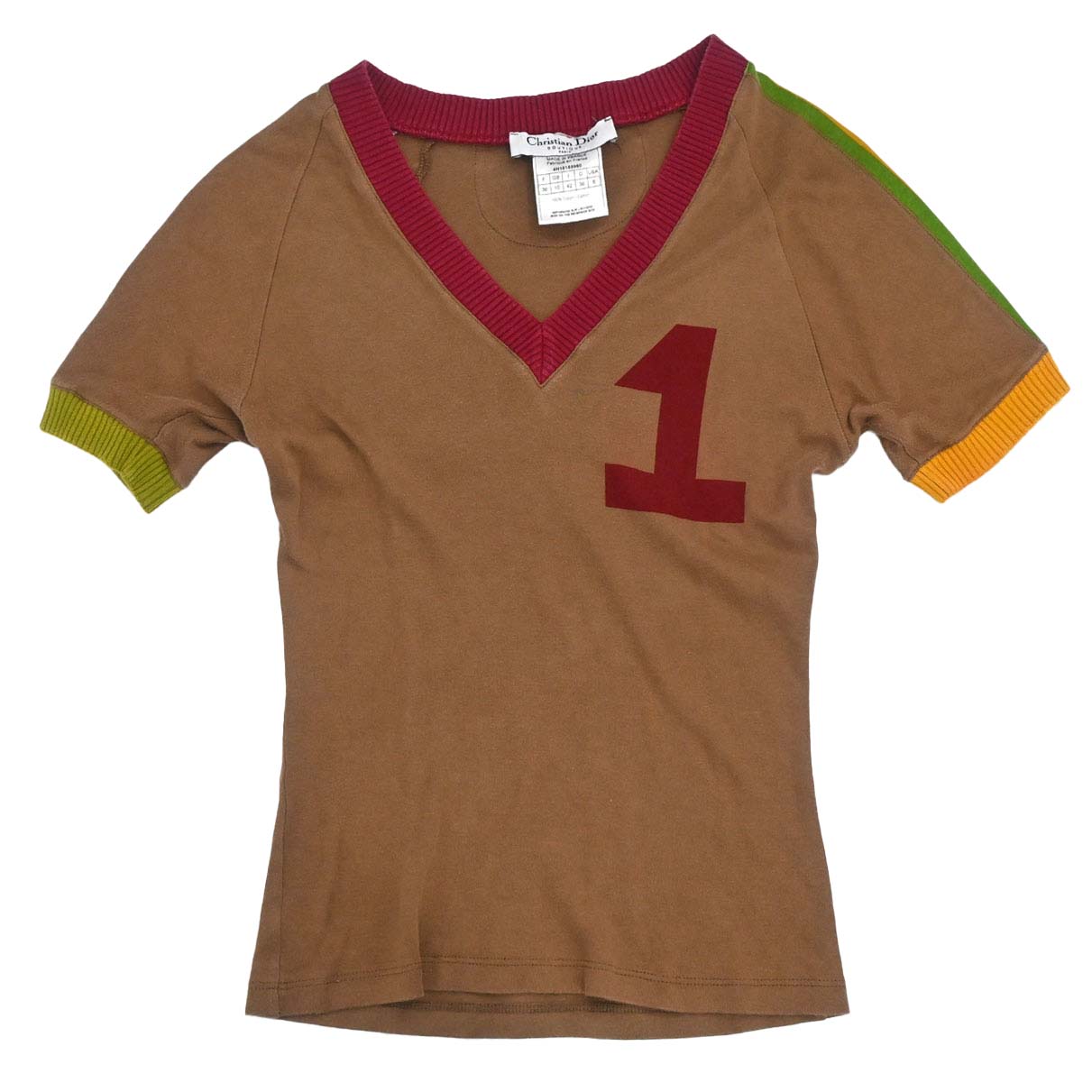 Christian Dior 2004 Short Sleeve Top T-shirt Brown Rasta-Color #38