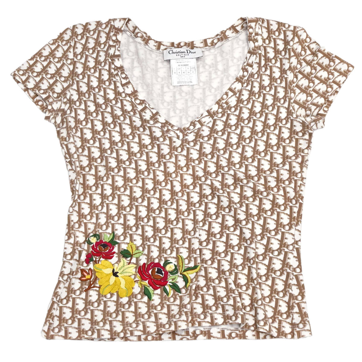 Christian Dior 2005 T-shirt Top Trotter Embroidery Brown #36