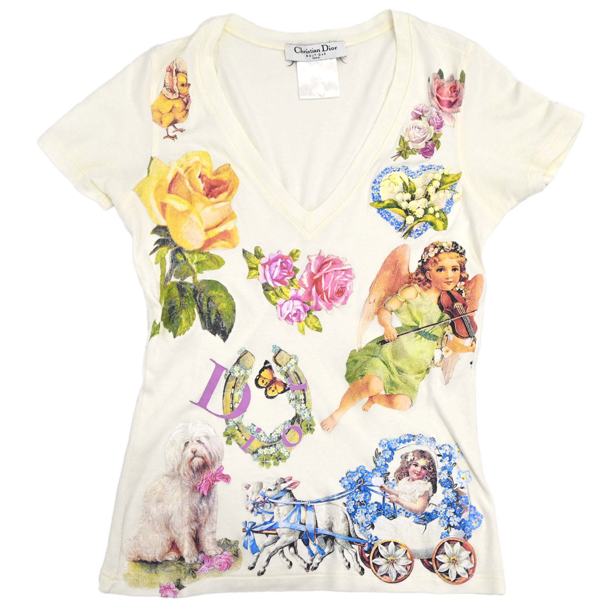 Christian Dior 2005 Print T-shirt Floral Ivory #36