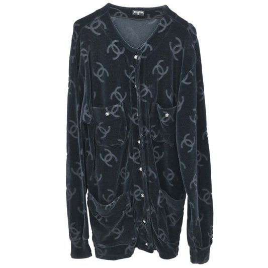 Chanel CC Velours Cardigan Black #36