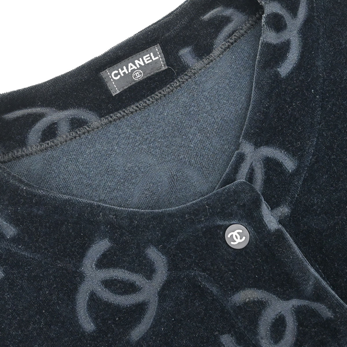 Chanel CC Velours Cardigan Black #36