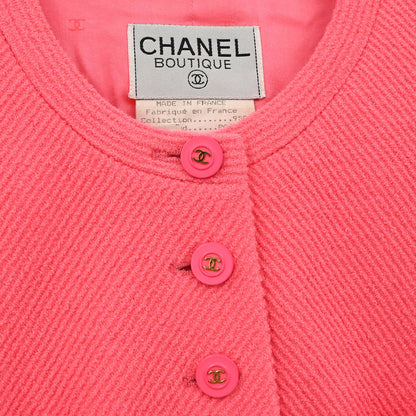 Chanel 1995 Single Breasted Collarless Tweed Jacket Pink #38