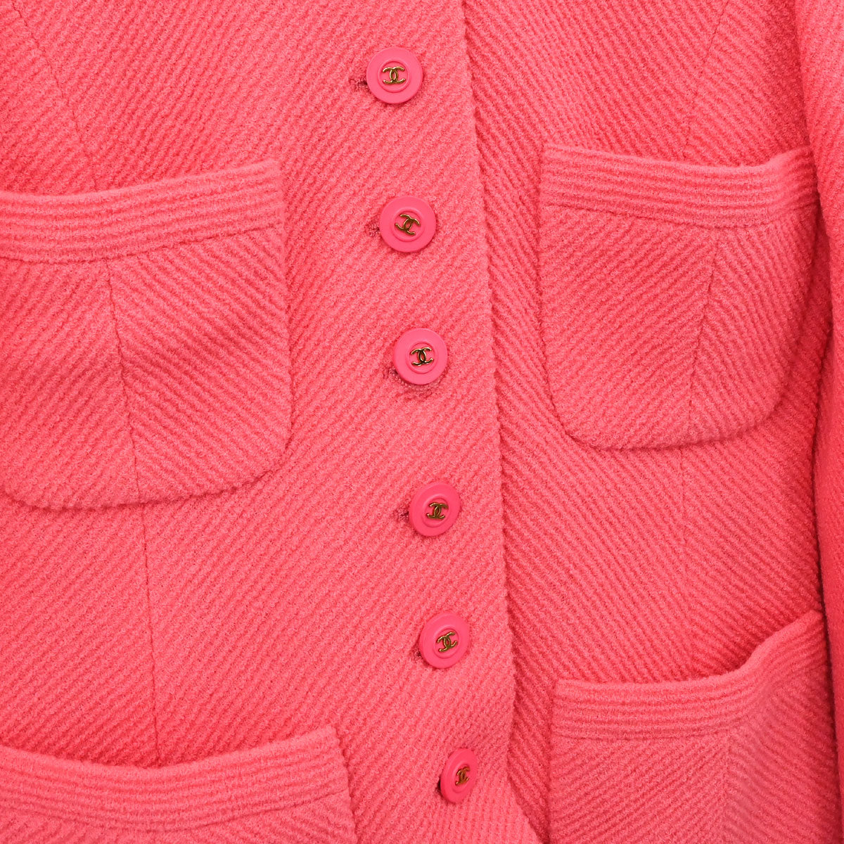 Chanel 1995 Single Breasted Collarless Tweed Jacket Pink #38