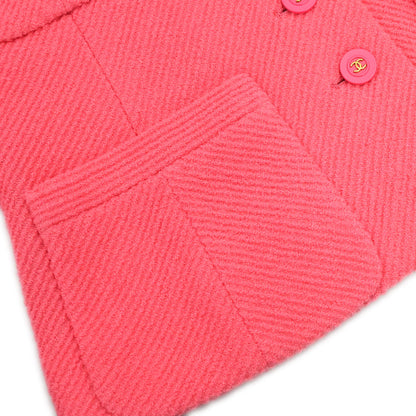 Chanel 1995 Single Breasted Collarless Tweed Jacket Pink #38