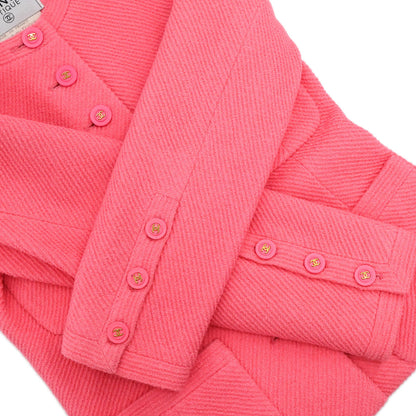 Chanel 1995 Single Breasted Collarless Tweed Jacket Pink #38