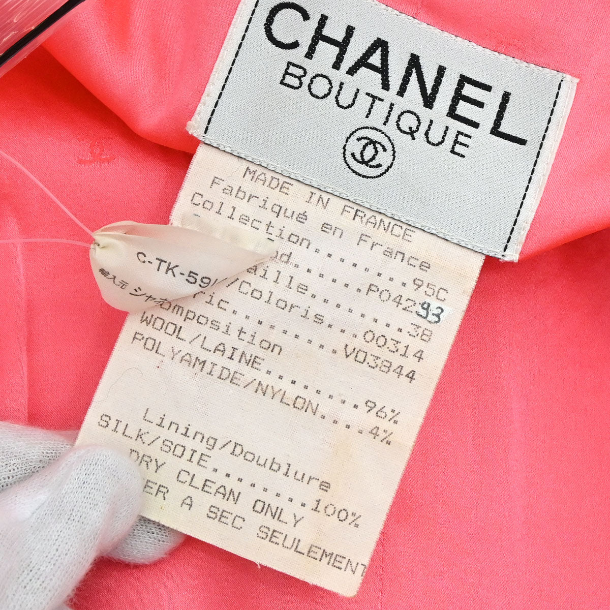 Chanel 1995 Single Breasted Collarless Tweed Jacket Pink #38