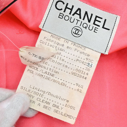 Chanel 1995 Single Breasted Collarless Tweed Jacket Pink #38