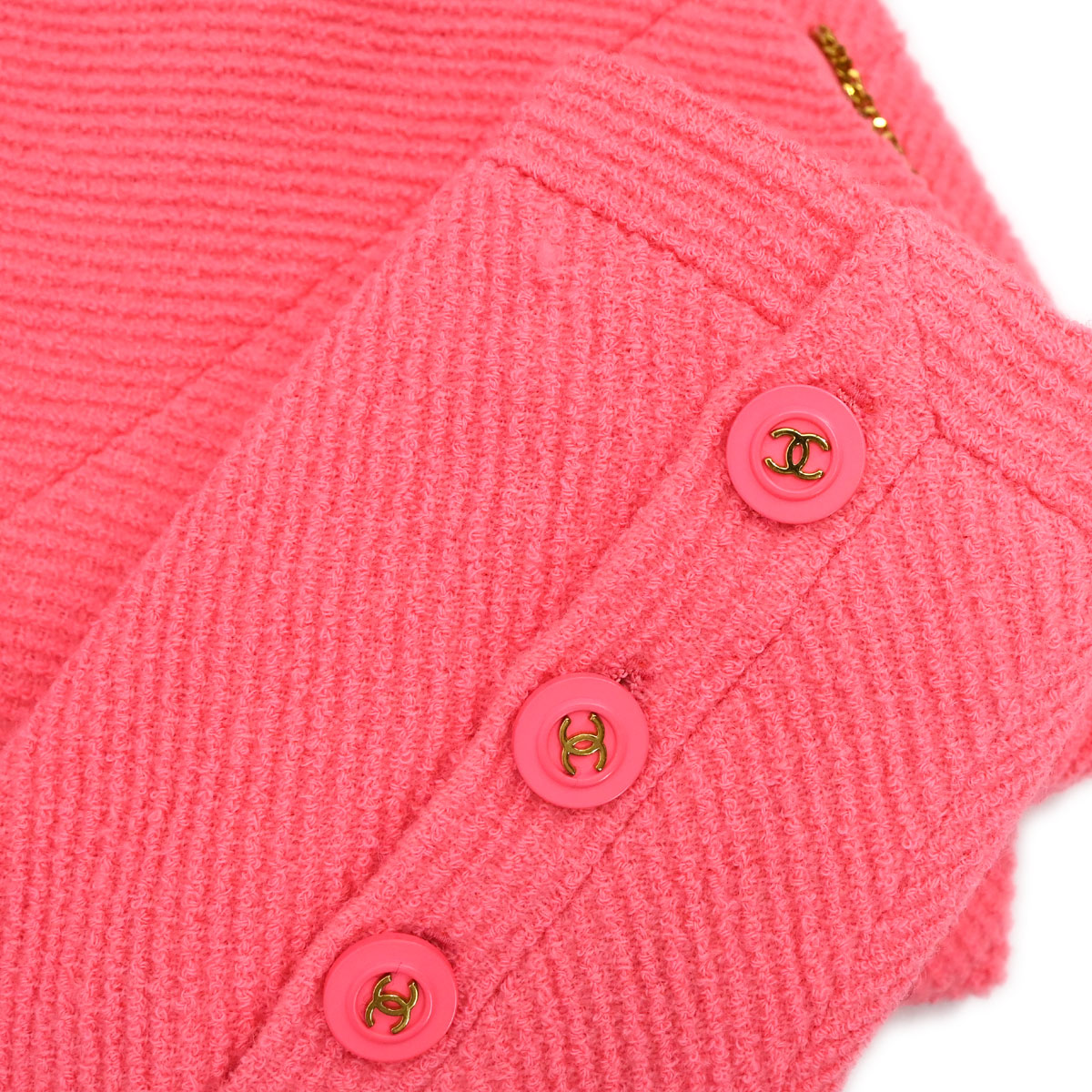 Chanel 1995 Single Breasted Collarless Tweed Jacket Pink #38