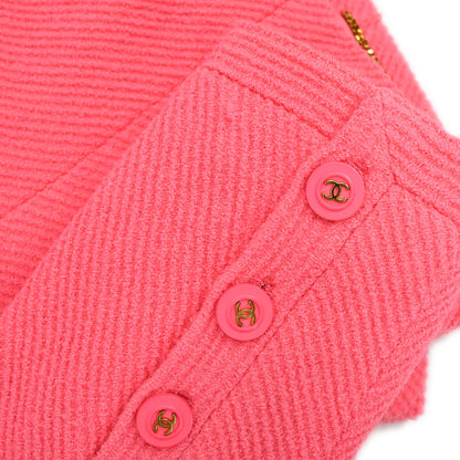 Chanel 1995 Single Breasted Collarless Tweed Jacket Pink #38