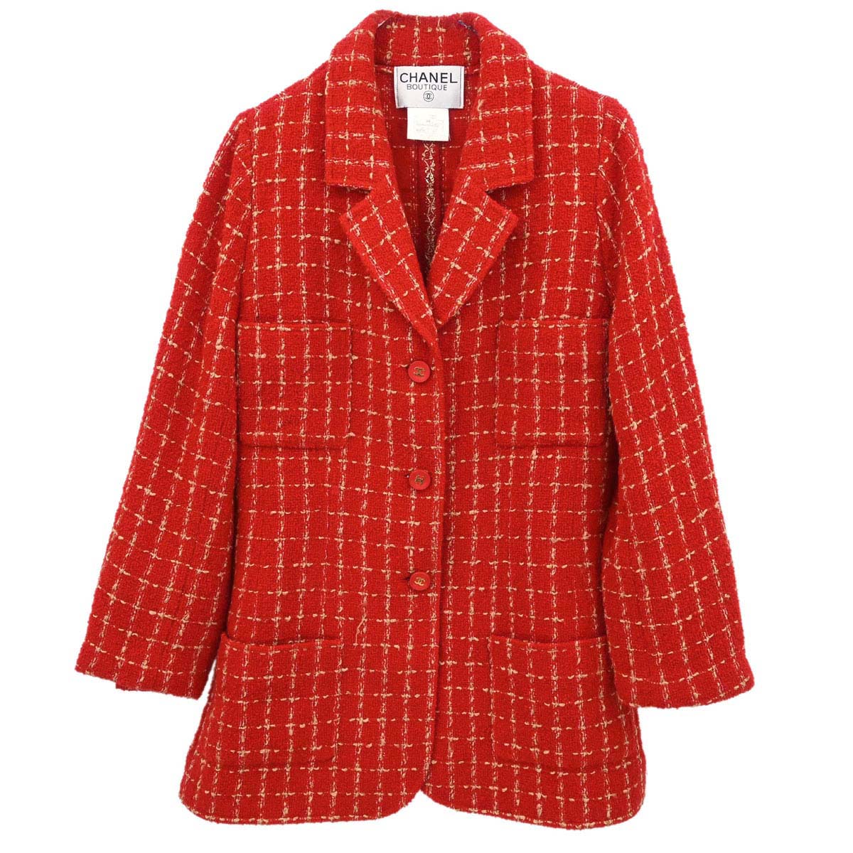 Chanel 1995 Single Breasted Tweed Jacket Red #42