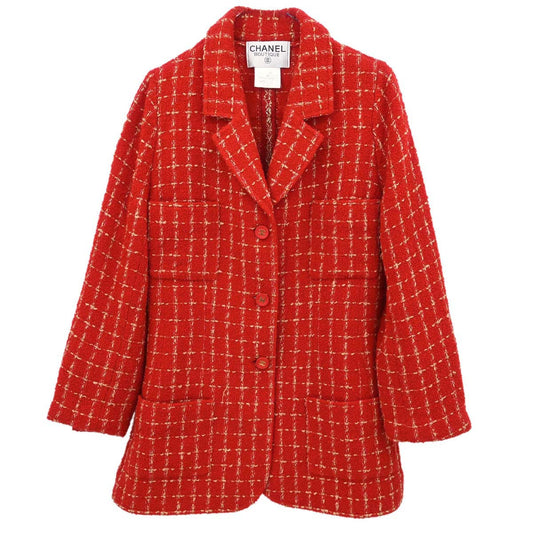 Chanel 1995 Single Breasted Tweed Jacket Red #42