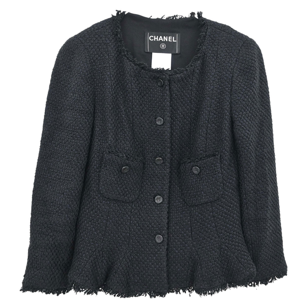 Chanel 2006 Collarless Tweed Jacket Black #34