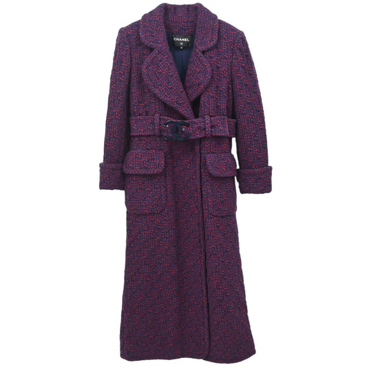 Chanel 2017-2018 Tweed Long Coat Navy Red #36