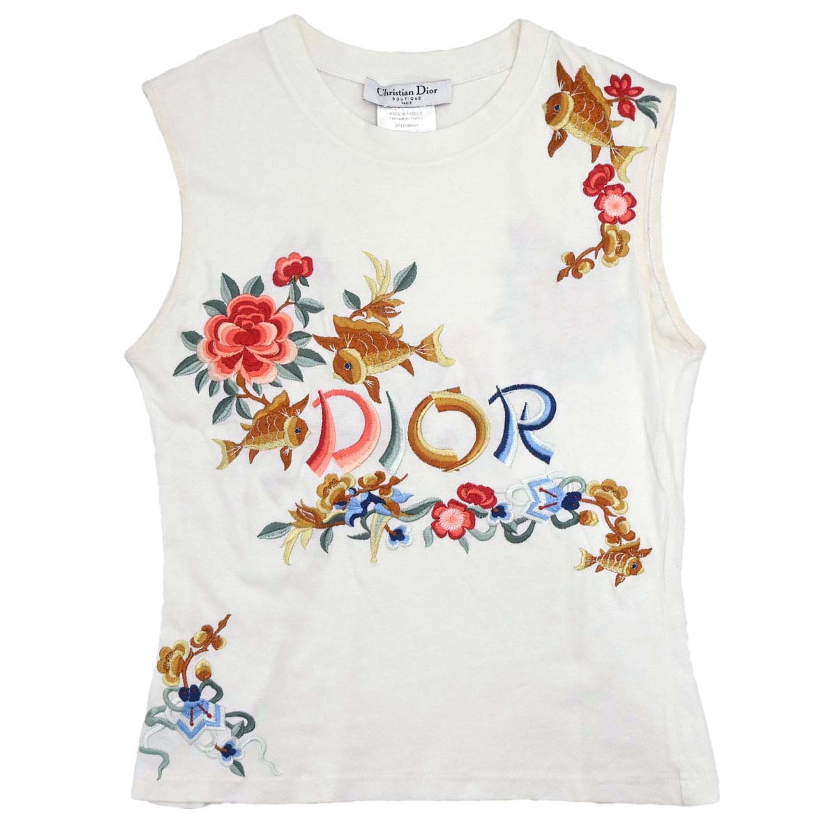 Christian Dior 2002 Sleeveless Tank Top Embroidery White #38