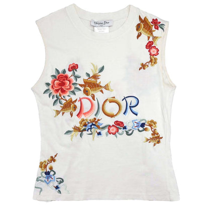Christian Dior 2002 Sleeveless Tank Top Embroidery White #38