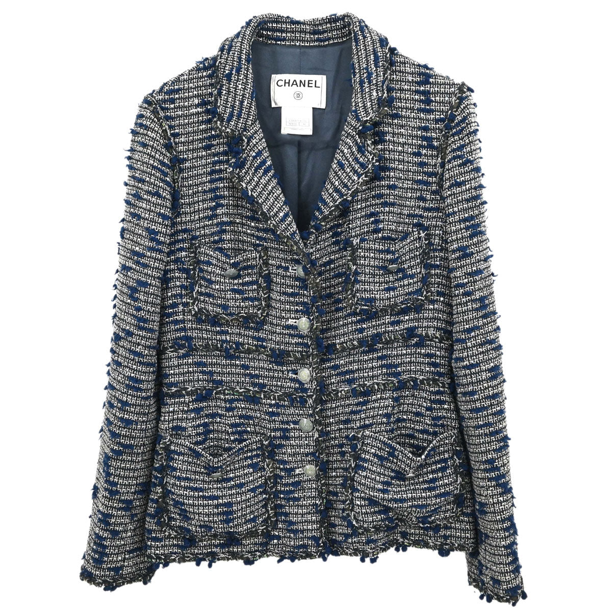Chanel 2007 Single Breasted Sequins Tweed Jacket Blue #38