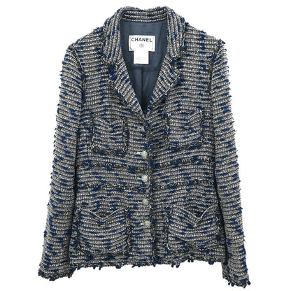 Chanel 2007 Single Breasted Sequins Tweed Jacket Blue #38