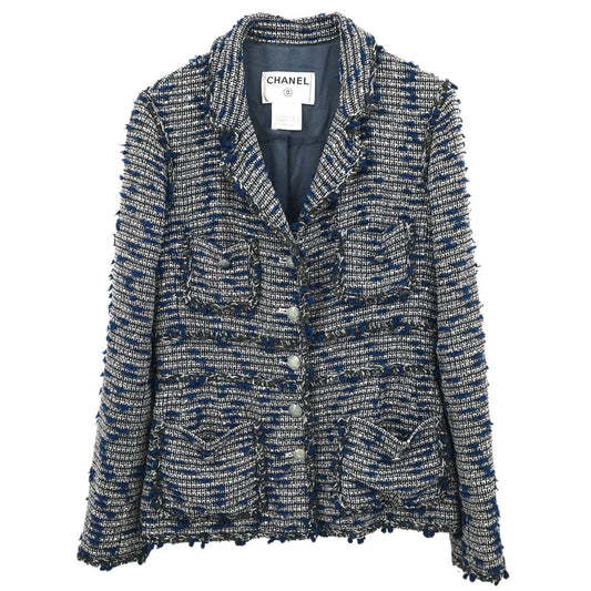Chanel 2007 Single Breasted Sequins Tweed Jacket Blue #38
